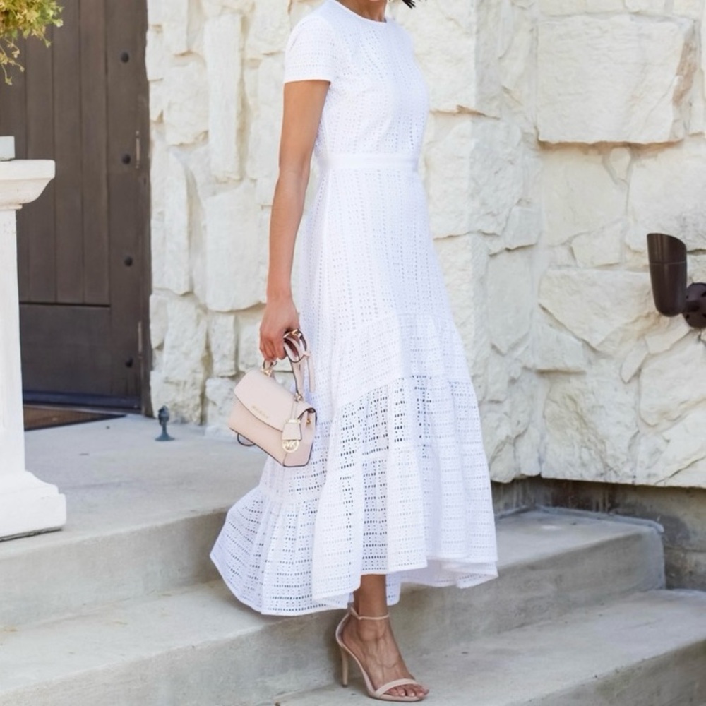 Banana Republic White Eyelet Embroidery Lace Broderie Anglaise Tiered Maxi Dress